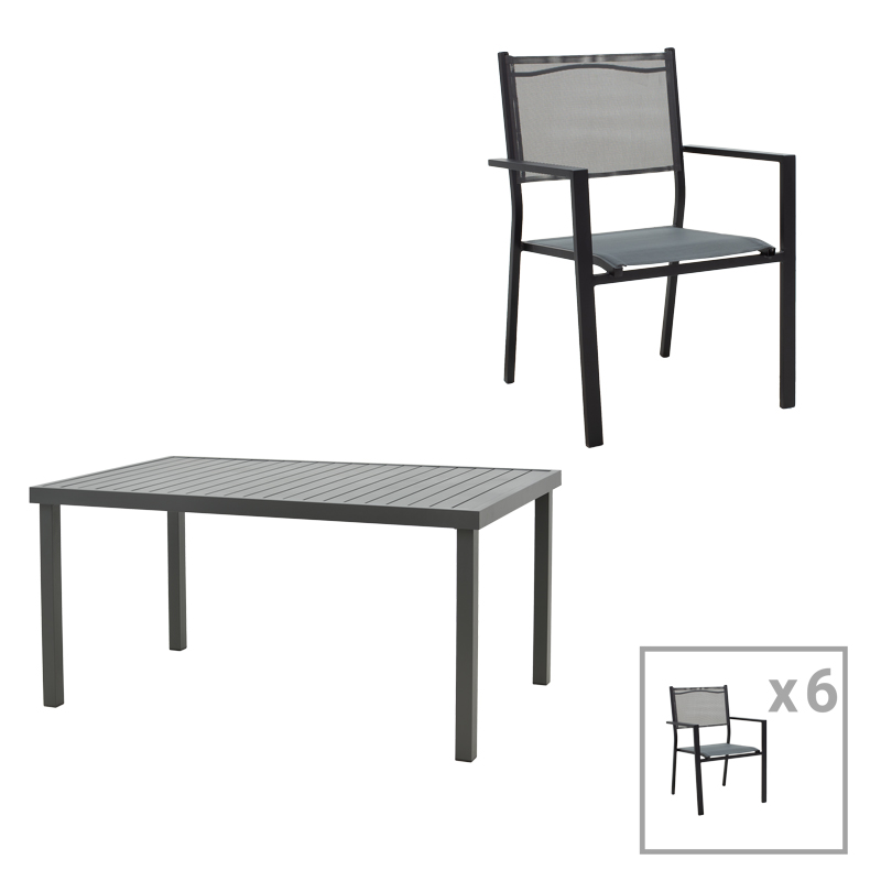 Tavolinë ngrënieje Moly-Kliton A set prej 7 pakoworld alumini dhe textilene antracit 150x80x74cm