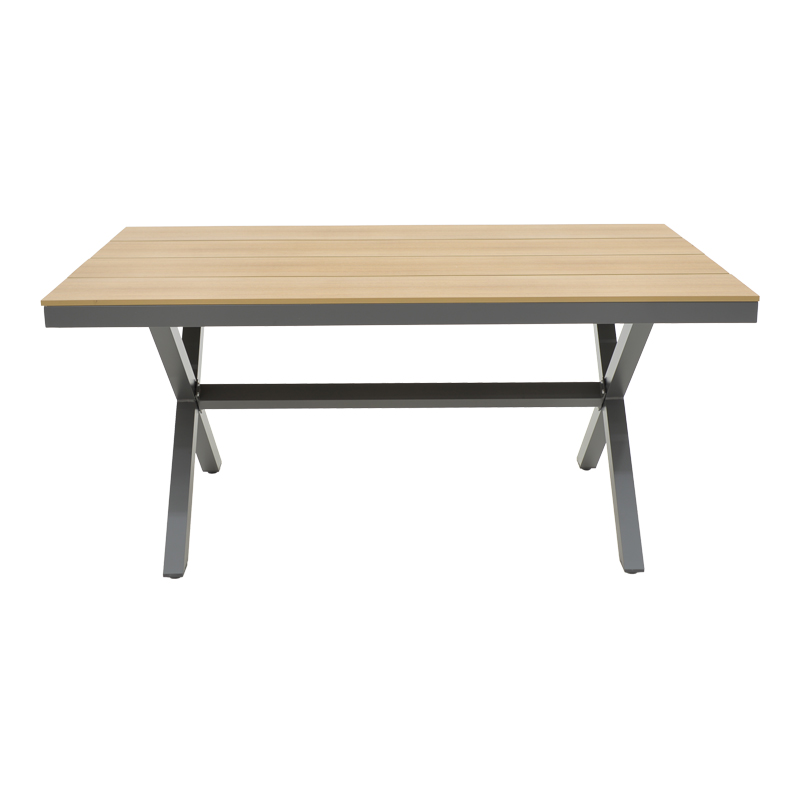Tavolinë ngrënieje Thorio- Freiburg set prej 7 pakoworld alumini antracit dhe kompensatë në nuancë natyrale 160x90x75cm