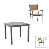 Kliton-Vitality set tavoline ngrënieje prej 3 pakoworld alumini antracit dhe kompensatë në një nuancë natyrale 80x80x74cm