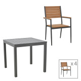 Set tavoline ngrënie Kliton-Vitality 5 copë pakoworld alumini antracit dhe kompensatë në një nuancë natyrale 80x80x74cm