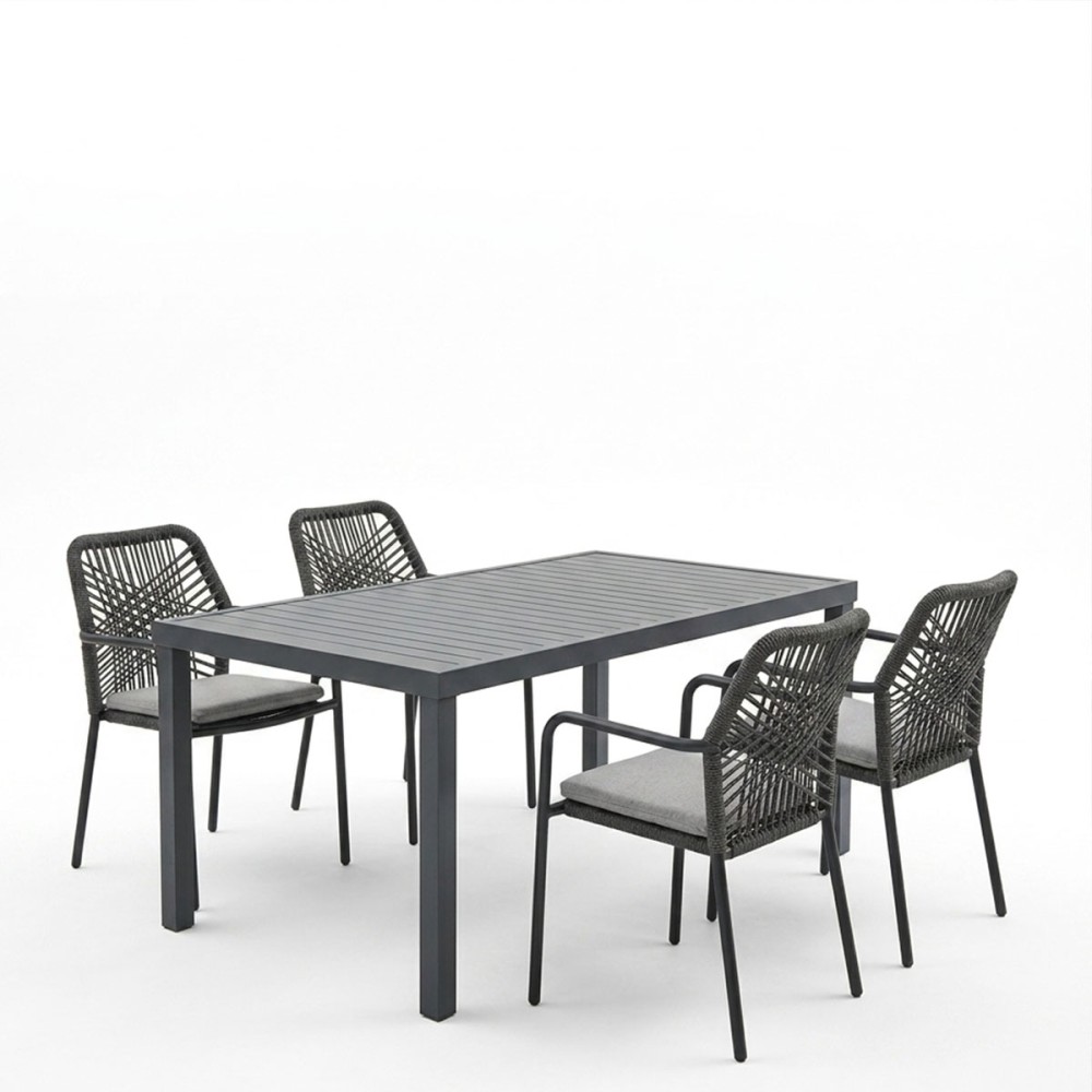 Tavolinë ngrënie Kherson-Kliton A set prej 5 pakoworld alumini dhe litar në nuancë antraciti 150x80x74cm