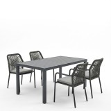 Tavolinë ngrënie Kherson-Kliton A set prej 5 pakoworld alumini dhe litar në nuancë antraciti 150x80x74cm