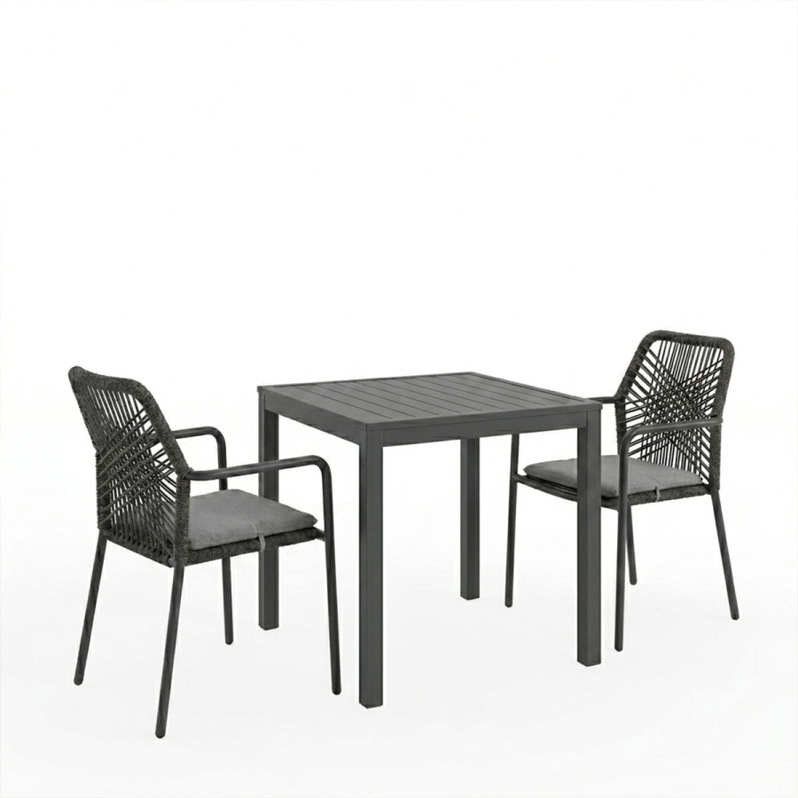 Set tavoline ngrënieje Kliton-Kherson prej 3 copash pakoworld alumini në nuancë antracit 80x80x74cm