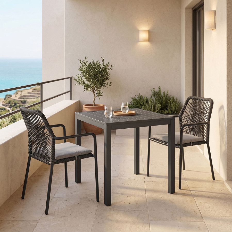 Set tavoline ngrënieje Kliton-Kherson prej 3 copash pakoworld alumini në nuancë antracit 80x80x74cm