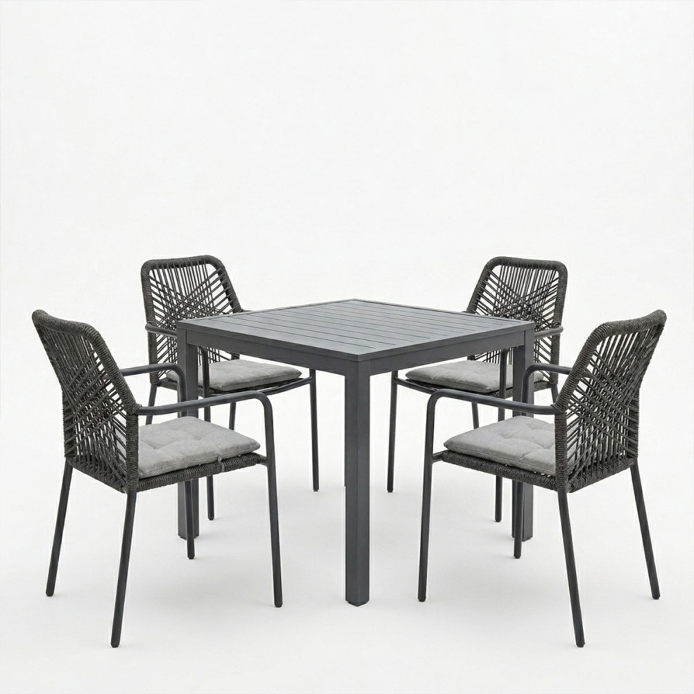 Set tavoline ngrënieje Kliton-Kherson prej 5 copash pakoworld alumini në nuancë antracit 80x80x74cm