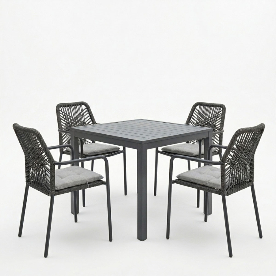 Set tavoline ngrënieje Kliton-Kherson prej 5 copash pakoworld alumini në nuancë antracit 80x80x74cm
