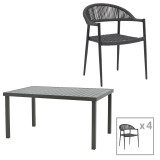 Set tavoline ngrënieje Freiburg-Kliton A me 5 copë pakoworld, alumin dhe litar në nuancë antracit 150x80x74cm