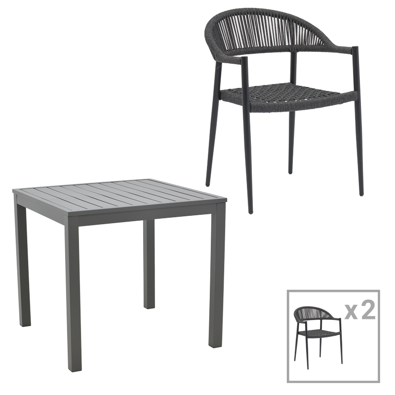 Set tavoline ngrënieje Kliton-Freiburg me 3 pakoworld alumini në nuancë antracit 80x80x74cm
