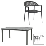 Set tavoline ngrënieje Freiburg-Kliton A me 7 copë pakoworld, alumin dhe litar në nuancë antracit 150x80x74cm