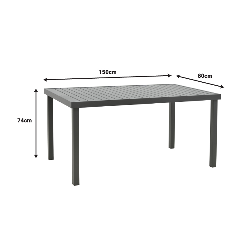 Set tavoline ngrënieje Freiburg-Kliton A me 7 copë pakoworld, alumin dhe litar në nuancë antracit 150x80x74cm