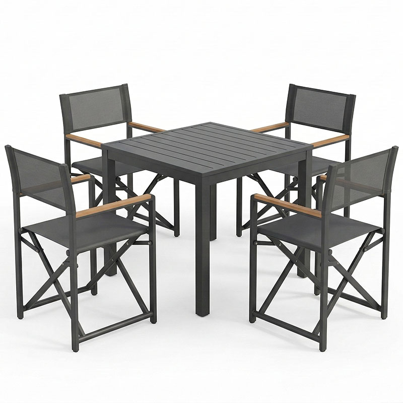 Set tavoline ngrënieje Kliton-Mabu me 5 pakoworld alumini në nuancë antracit 80x80x74cm