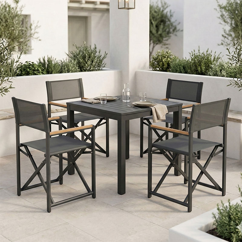 Set tavoline ngrënieje Kliton-Mabu me 5 pakoworld alumini në nuancë antracit 80x80x74cm