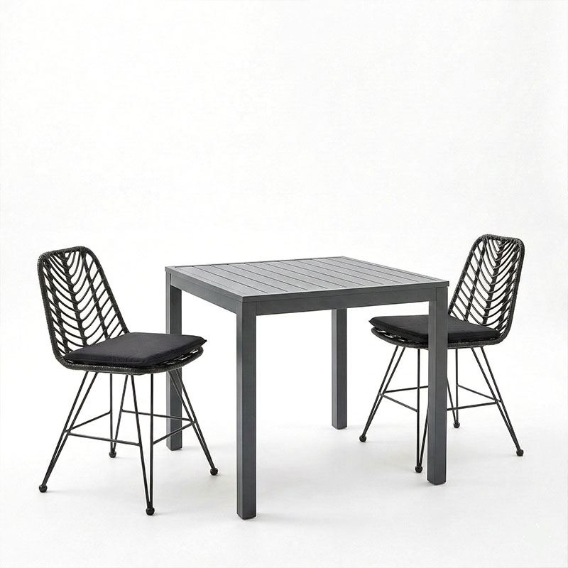 Set tavoline ngrënieje Kliton-Naoki 3 copë pakoworld alumini antracit dhe metal në nuancë të zezë 80x80x74cm