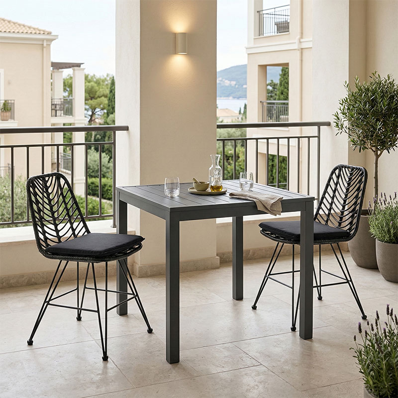 Set tavoline ngrënieje Kliton-Naoki 3 copë pakoworld alumini antracit dhe metal në nuancë të zezë 80x80x74cm