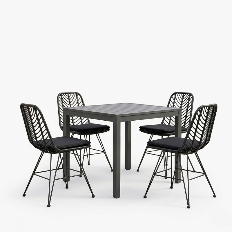 Set tavoline ngrënieje Kliton-Naoki 5 copë pakoworld alumini antracit dhe metal në nuancë të zezë 80x80x74cm