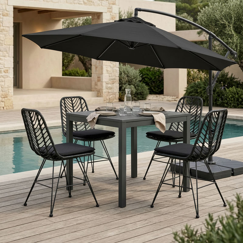 Set tavoline ngrënieje Kliton-Naoki 5 copë pakoworld alumini antracit dhe metal në nuancë të zezë 80x80x74cm