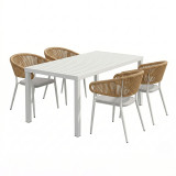 Tavolinë ngrënieje Kliton-Raven set me 5 pakoworld alumini në nuancë të bardhë 150x80x74cm