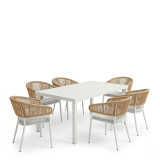 Tavolinë ngrënieje Kliton-Raven set me 7 pakoworld alumini në nuancë të bardhë 150x80x74cm
