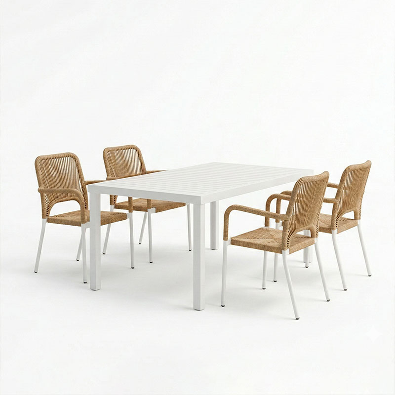 Set tavoline ngrënieje Kliton-Norture me 5 pakoworld alumini në nuancë të bardhë 150x80x74cm
