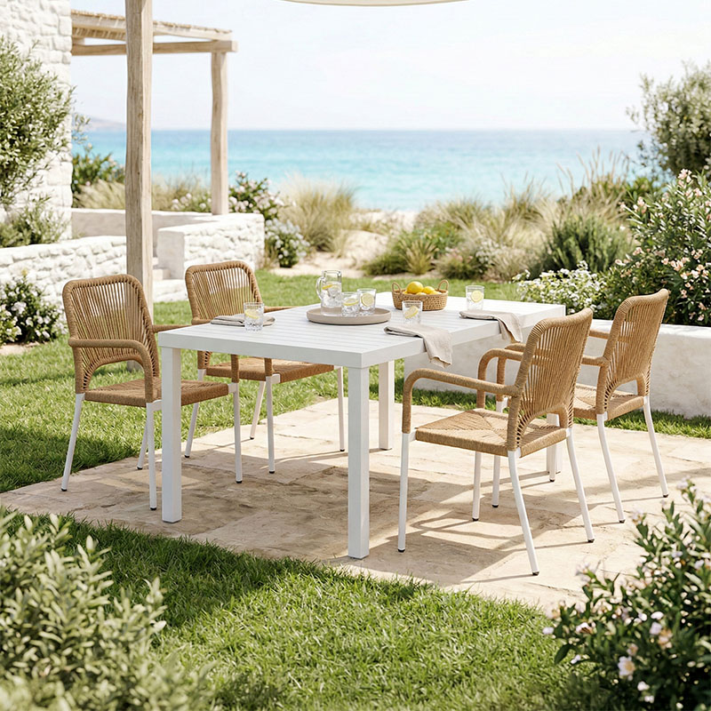 Set tavoline ngrënieje Kliton-Norture me 5 pakoworld alumini në nuancë të bardhë 150x80x74cm