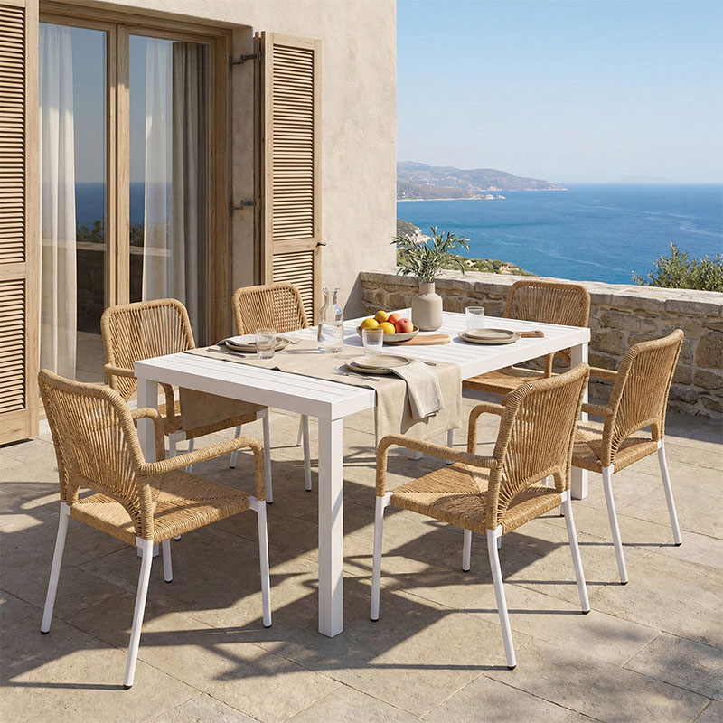 Set tavoline ngrënieje Kliton-Norture me 7 pakoworld alumini në nuancë të bardhë 150x80x74cm