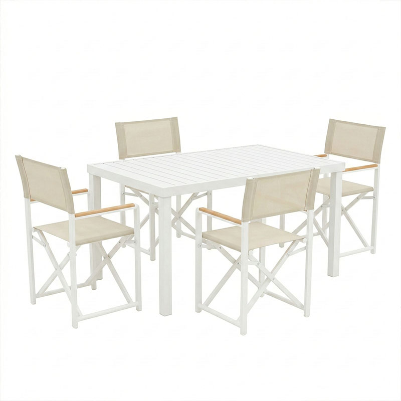 Set tavoline ngrënieje Kliton-Mabu me 5 pakoworld alumini në nuancë të bardhë 150x80x74cm