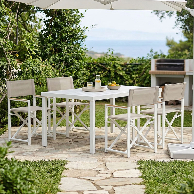 Set tavoline ngrënieje Kliton-Mabu me 5 pakoworld alumini në nuancë të bardhë 150x80x74cm