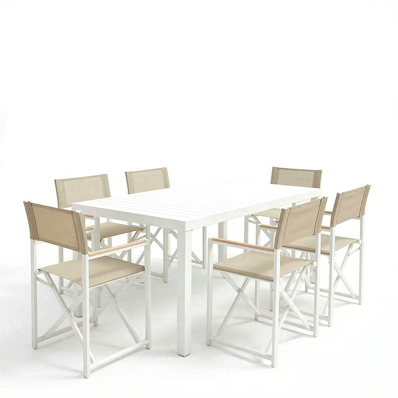 Set tavoline ngrënieje Kliton-Mabu me 7 pakoworld alumini në nuancë të bardhë 150x80x74cm