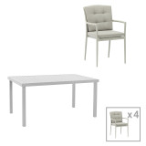 Set tavoline ngrënieje Kliton-Moritz pakoworld me 5 pjesë, alumin në nuancë të bardhë dhe gri 150x80x74cm
