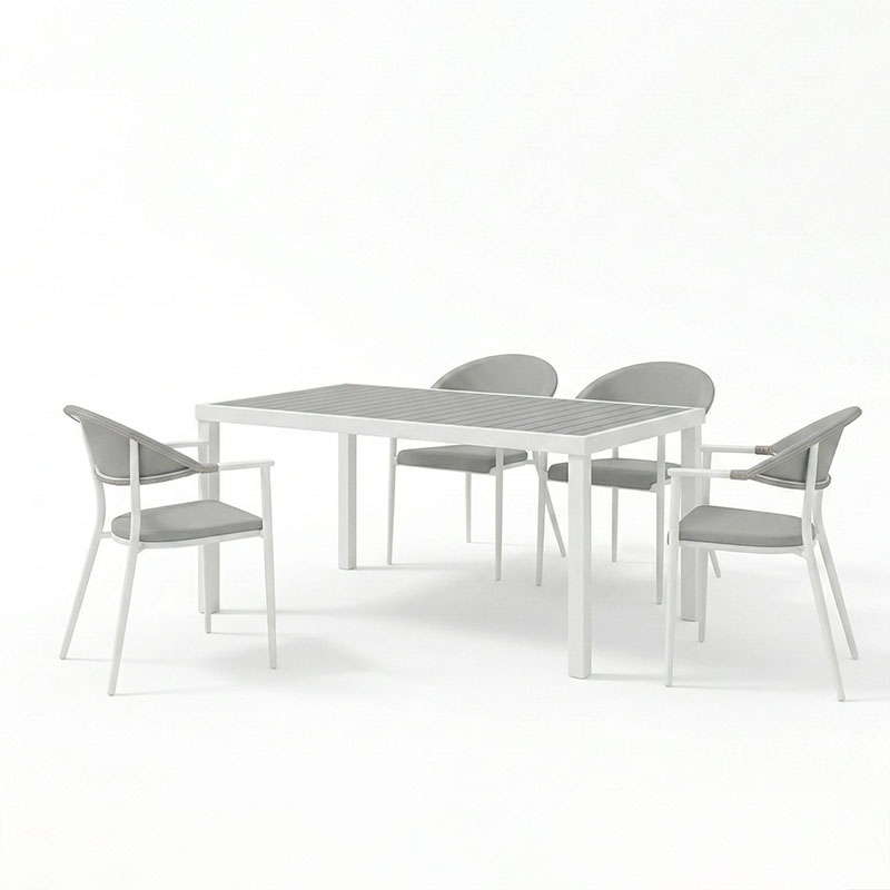 Tavolinë ngrënieje Kliton-Pino set me 5 pakoworld alumini në nuancë të bardhë 150x80x74cm