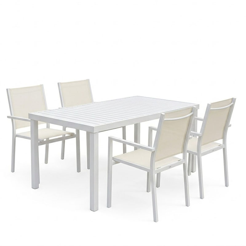 Set tavoline ngrënieje Zacreta-Kliton me 5 pakoworld alumini në nuancë të bardhë 150x80x74cm