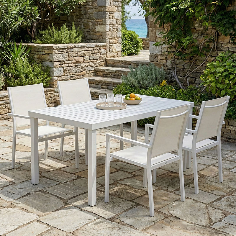 Set tavoline ngrënieje Zacreta-Kliton me 5 pakoworld alumini në nuancë të bardhë 150x80x74cm