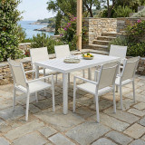 Set tavoline ngrënieje Zacreta-Kliton me 7 pakoworld alumini në nuancë të bardhë 150x80x74cm
