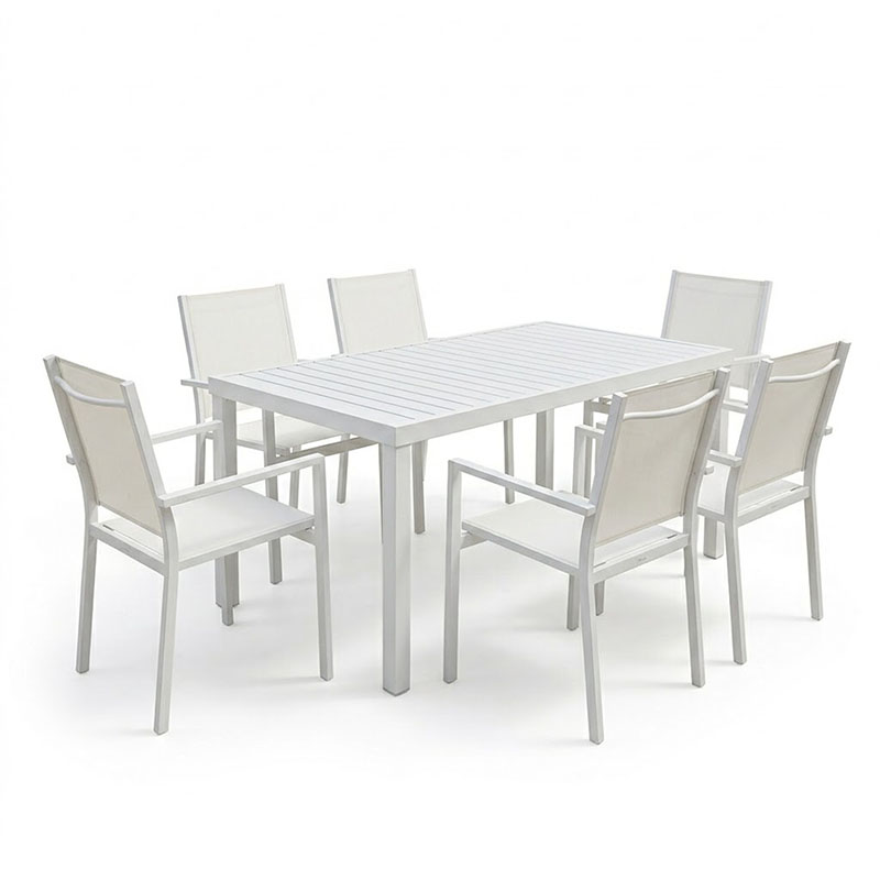 Set tavoline ngrënieje Zacreta-Kliton me 7 pakoworld alumini në nuancë të bardhë 150x80x74cm