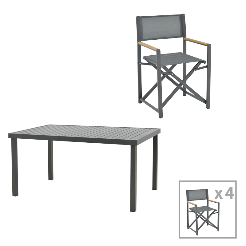 Set tavoline ngrënieje Mabu-Kliton A prej 5 copash pakoworld alumini në nuancë antracit 150x80x74cm