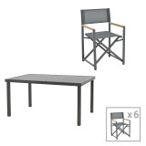 Set tavoline ngrënieje Mabu-Kliton B prej 7 copash pakoworld alumini në nuancë antracit 150x80x74cm
