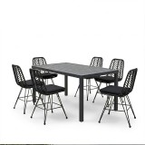 Tavolinë ngrënieje Naoki-Kliton II set me 7 copë pakoworld alumini antracit dhe rrethim pe në nuancë të zezë 150x80x74cm