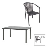 Tavolinë ngrënieje Convince - Kliton B set prej 7 pakoworld alumini në nuancë antraciti 150x80x74cm