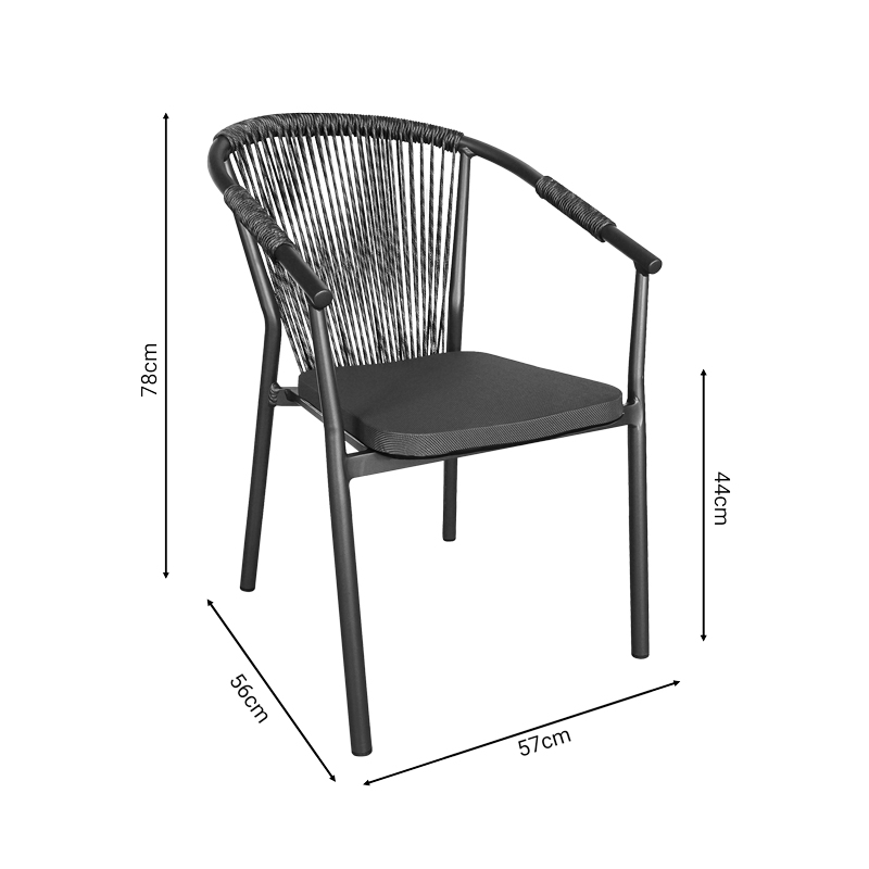 Tavolinë ngrënieje Nares-Convince set prej 5 pakoworld alumini antracit dhe kompensatë në nuancë natyrale 180x90x72.5cm