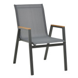 Tavolinë ngrënieje Nares-Azelie set prej 7 pakoworld alumini antracit dhe kompensatë në nuancë natyrale 180x90x72.5cm
