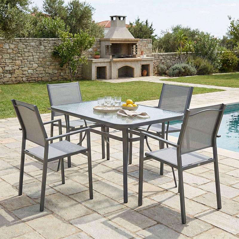 Set tavoline ngrënieje Ensure-Confidence prej 5 copash pakoworld metal në nuancë antracit 120x70x70cm