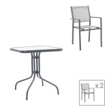 Tavolinë ngrënieje Watson-Confidence set me 3 copë pakoworld metal në nuancë qymyri 70x70x70cm