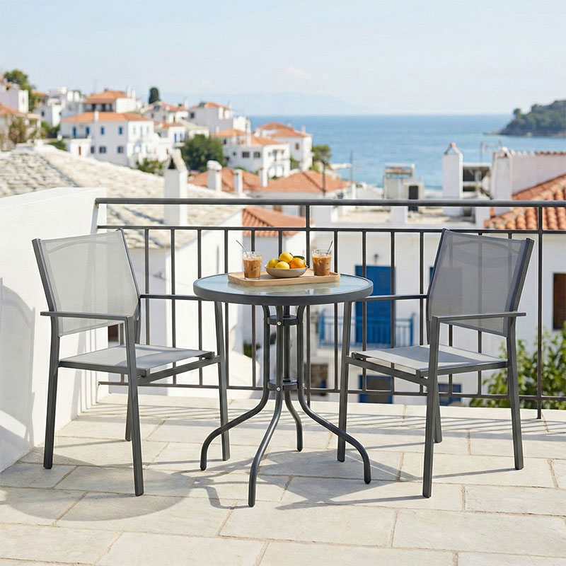 Set tavoline ngrënieje Watson-Confidence A prej 3 copash pakoworld metal në nuancë antracit D60x70cm