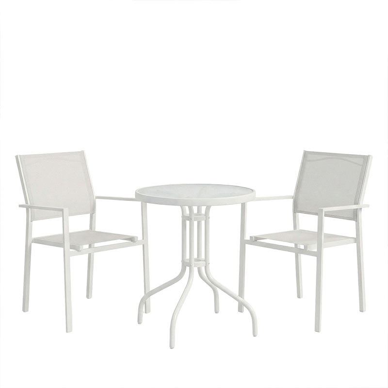Tavolinë ngrënieje Valor-Confidence B set me 3 pakoworld metal në nuancë të bardhë D60x70cm