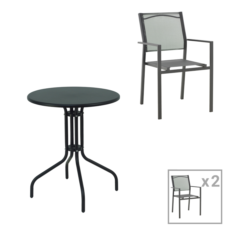 Tavolinë ngrënieje Vergo-Confidence set prej 3 pakoworld metal në nuancë të zezë D60x70cm