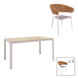 Set tavoline ngrënie Nares-Raven A 5 copë pakoworld alumini i bardhë dhe kompensatë në një nuancë natyrale 140x80x72.5cm