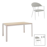 Tavolinë ngrënieje Nares-Pino A set me 5 pakoworld alumini i bardhë dhe kompensatë në një nuancë natyrale 140x80x72.5cm