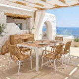 Tavolinë ngrënieje Nares-Norture B set prej 7 pakoworld alumini i bardhë dhe kompensatë në nuancë natyrale 180x90x72.5cm