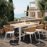 Set tavoline ngrënie Nares-Raven B 7 copë pakoworld alumini i bardhë dhe kompensatë në një nuancë natyrale 180x90x72.5cm