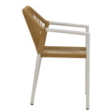Tavolinë ngrënieje Nares-Lush B set me 7 pakoworld alumini i bardhë dhe kompensatë në një nuancë natyrale 180x90x72.5cm